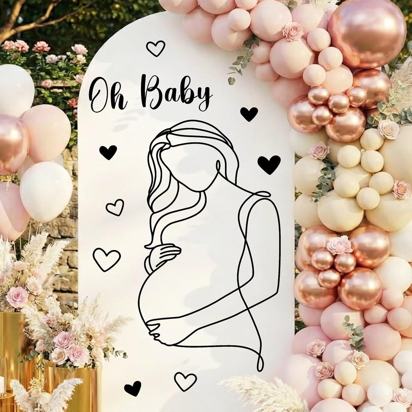 Pregnancy Baby Shower Party Decal Oh Baby Sign Decals for Backdrop Pregnant Gender / Black Baby