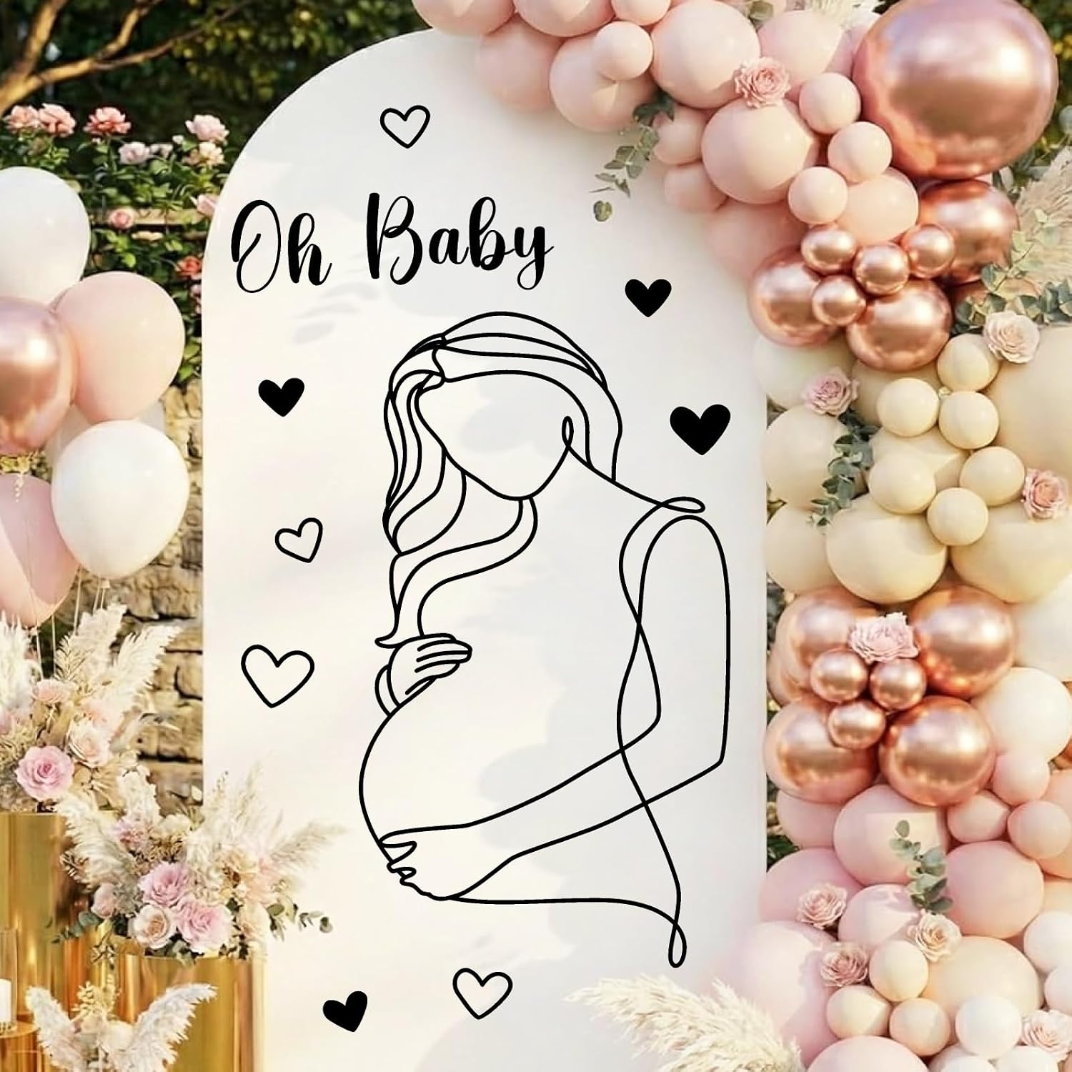 Pregnancy Baby Shower Party Decal Oh Baby Sign Decals for Backdrop Pregnant Gender / Black Baby