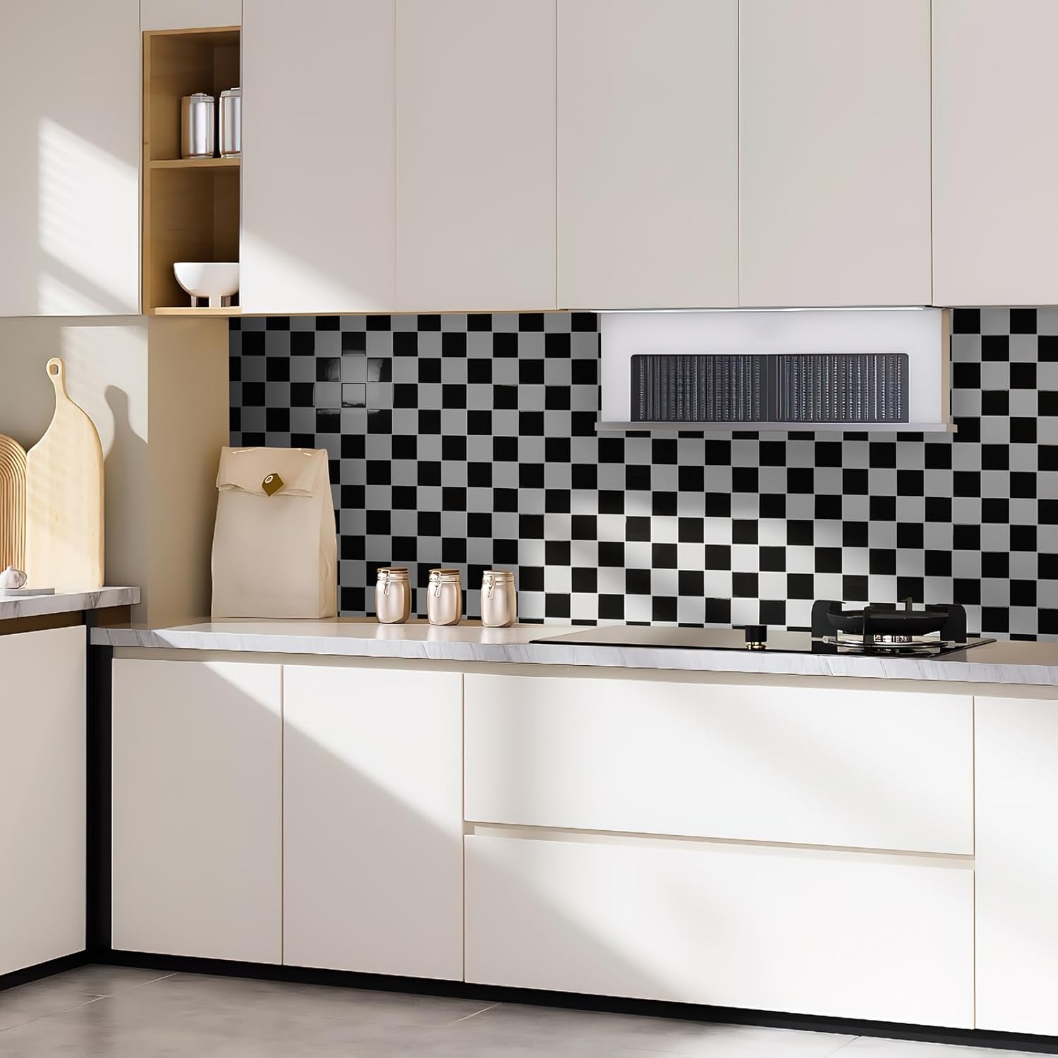Self-Adhesive Wall Tile Stick on Kitchen Countertop / 12 x 12 / Black/white / Set of 10