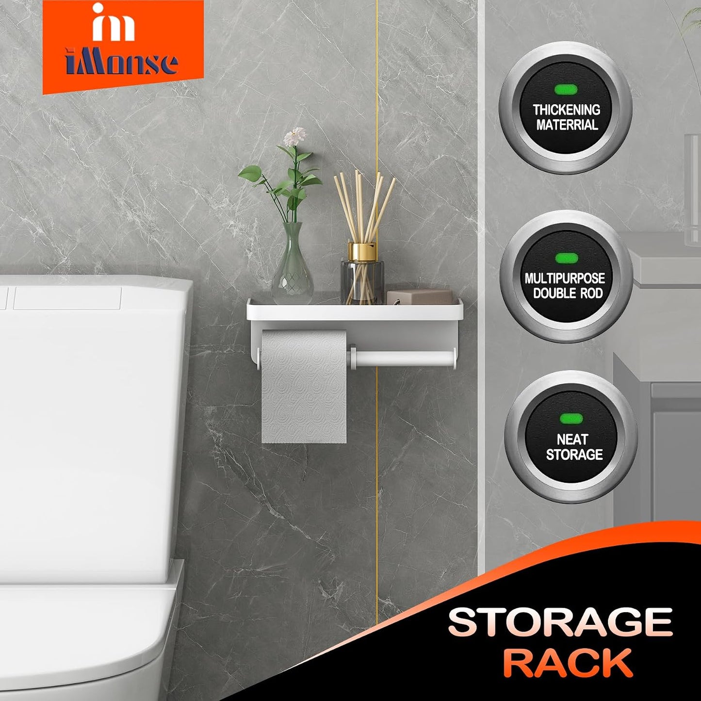 Double Toilet Paper Holder with Shelf, iMonse Paper Towel Holder Wall Mount,Tissue Roll Holder for Bathroom Kitchen RV