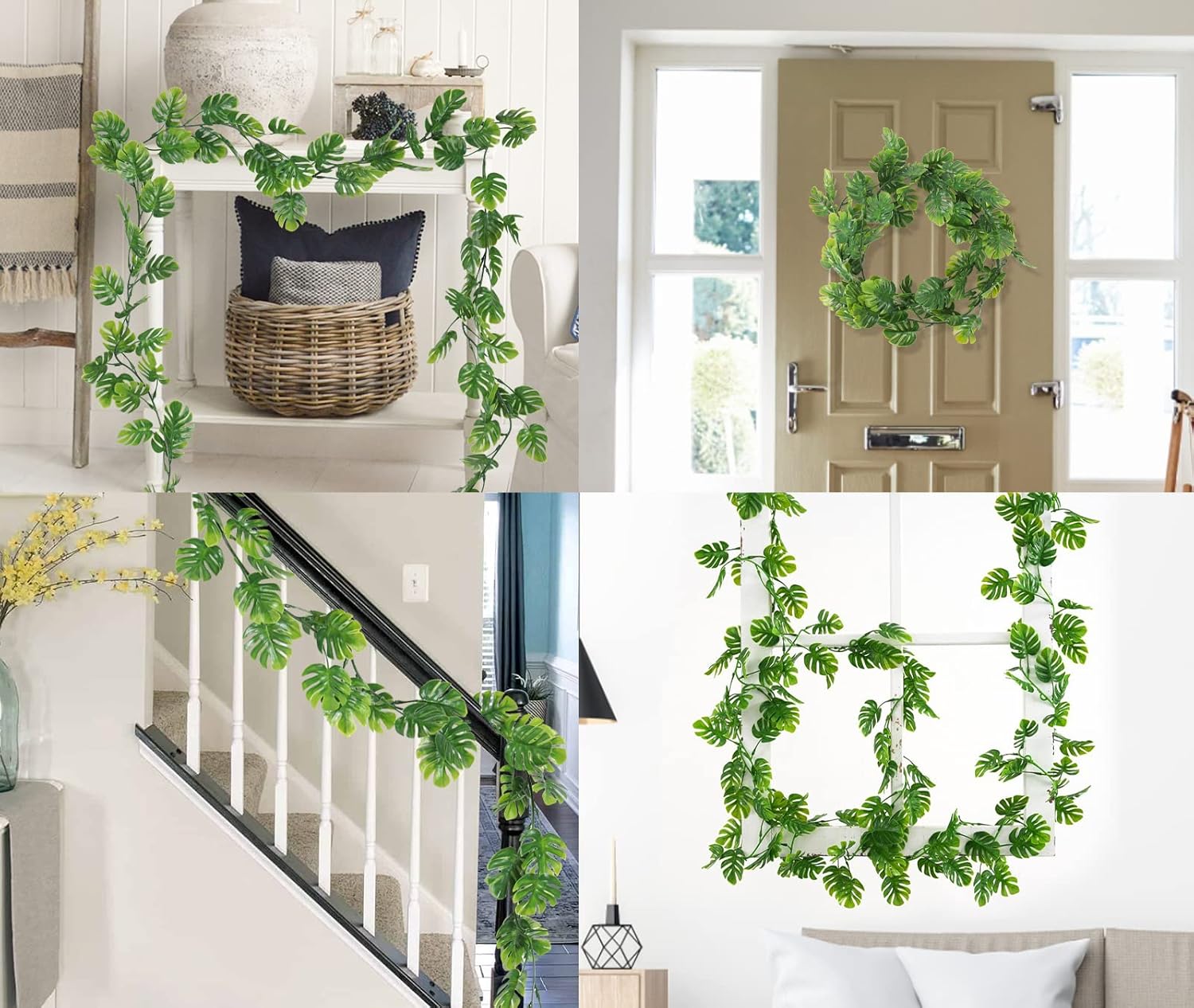 Fake Hanging Plant Ivy Faux Tropical Palm Leaf Greenery / Monstera Leaf Vines / 5.9 Inch / Set of 4
