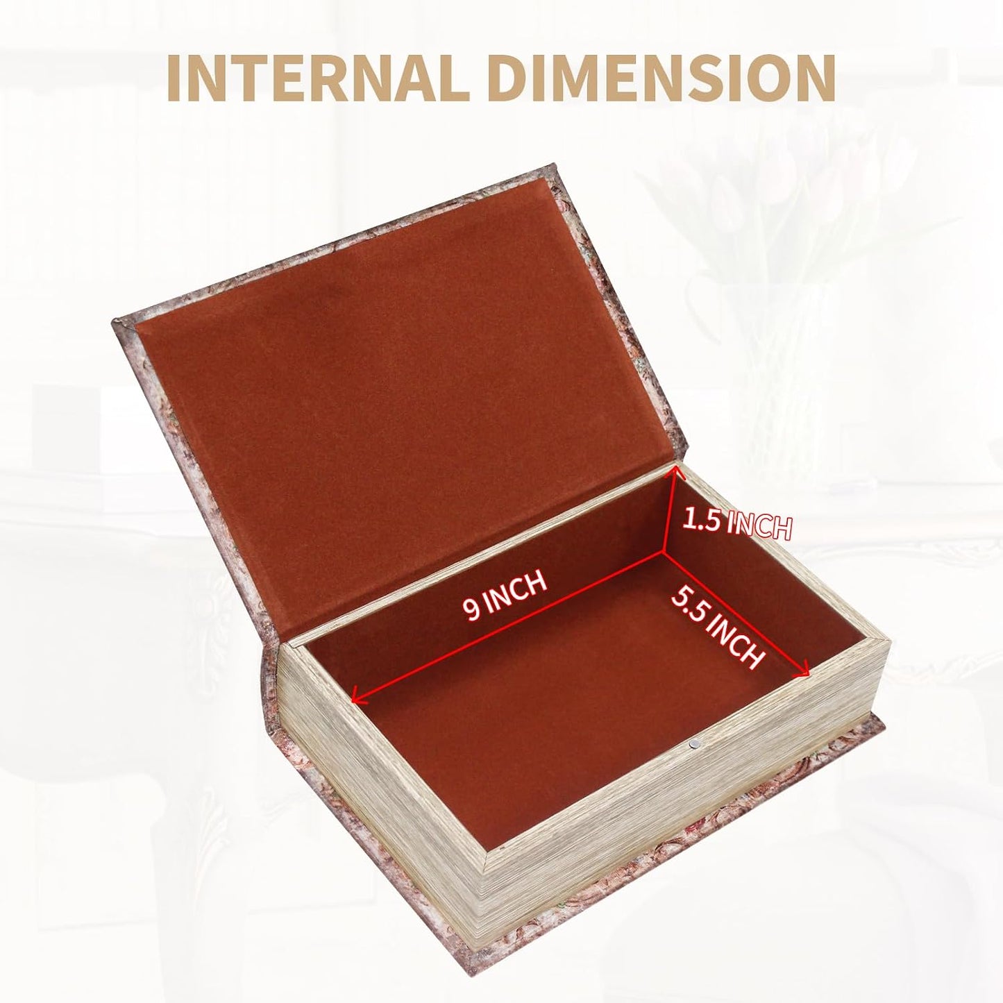 Book Box Decorative Storage Box Faux Wood / Rose Pattern