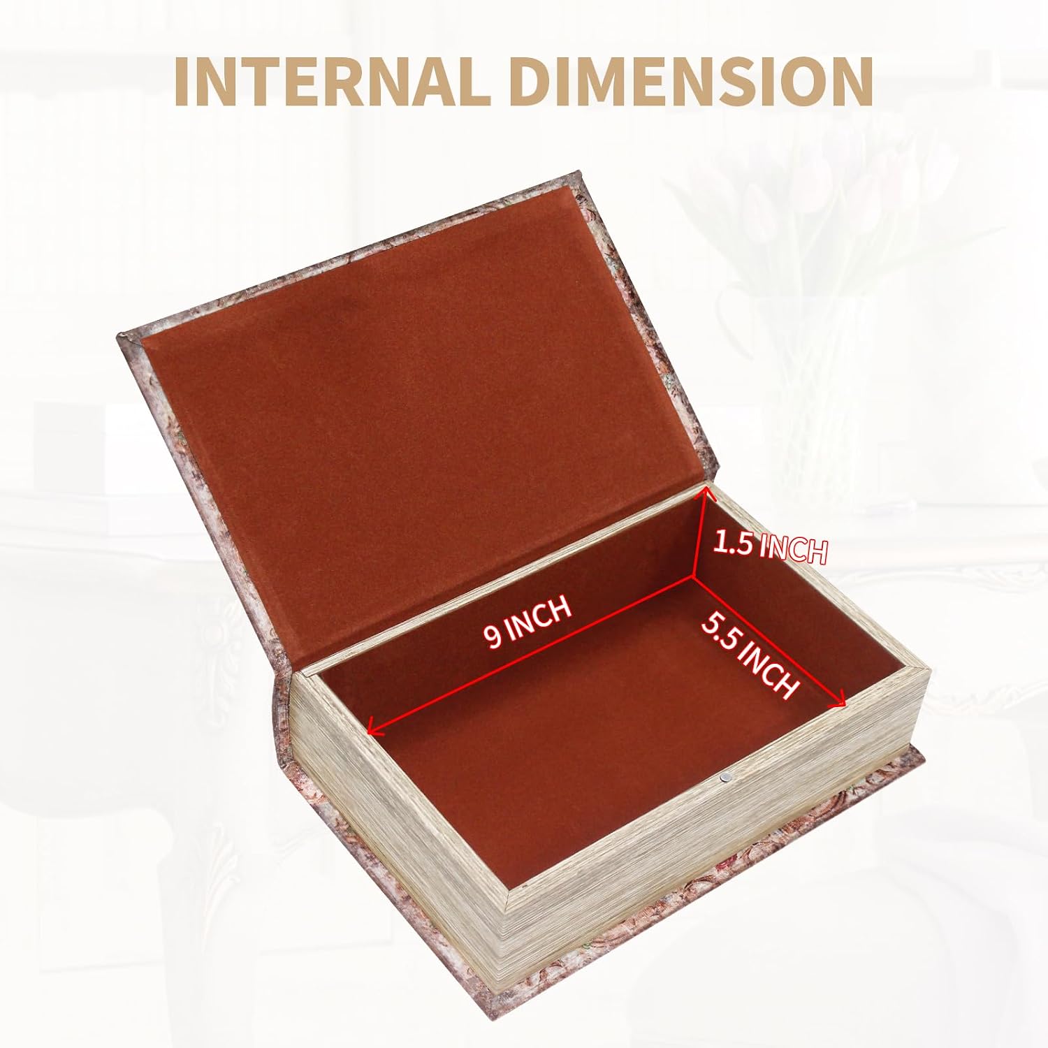 Book Box Decorative Storage Box Faux Wood / Rose Pattern