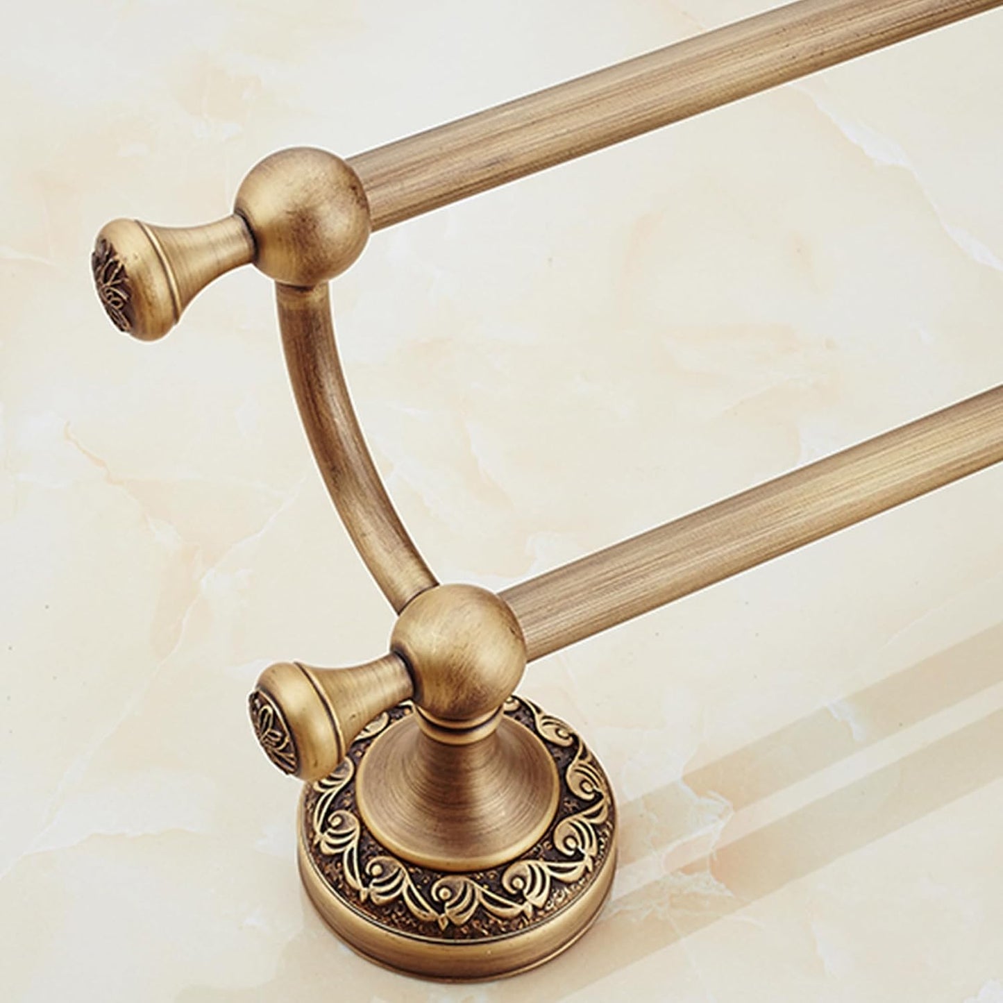 Wall Mounted Bathroom Double Towel Rack, Towel Bar Adjustable 15.5 to 27.5 Inch Antique Brass Pattern Carving,Brushed