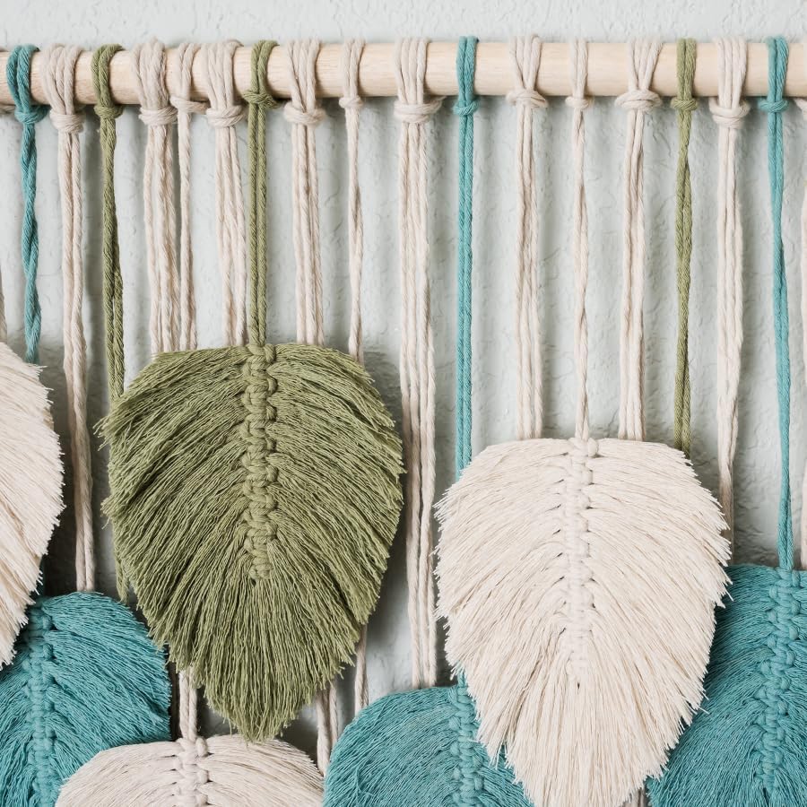 Large Macrame Wall Hanging Leaves / Sage Green, Green, Beige