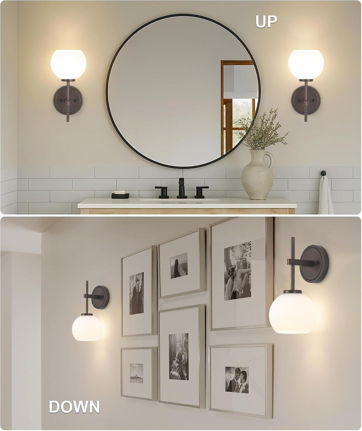 Oil Rubbed Bronze Wireless Rechargeable Wall Sconces Set of 2, Battery Operated Wall Lights with Remote Control, LED