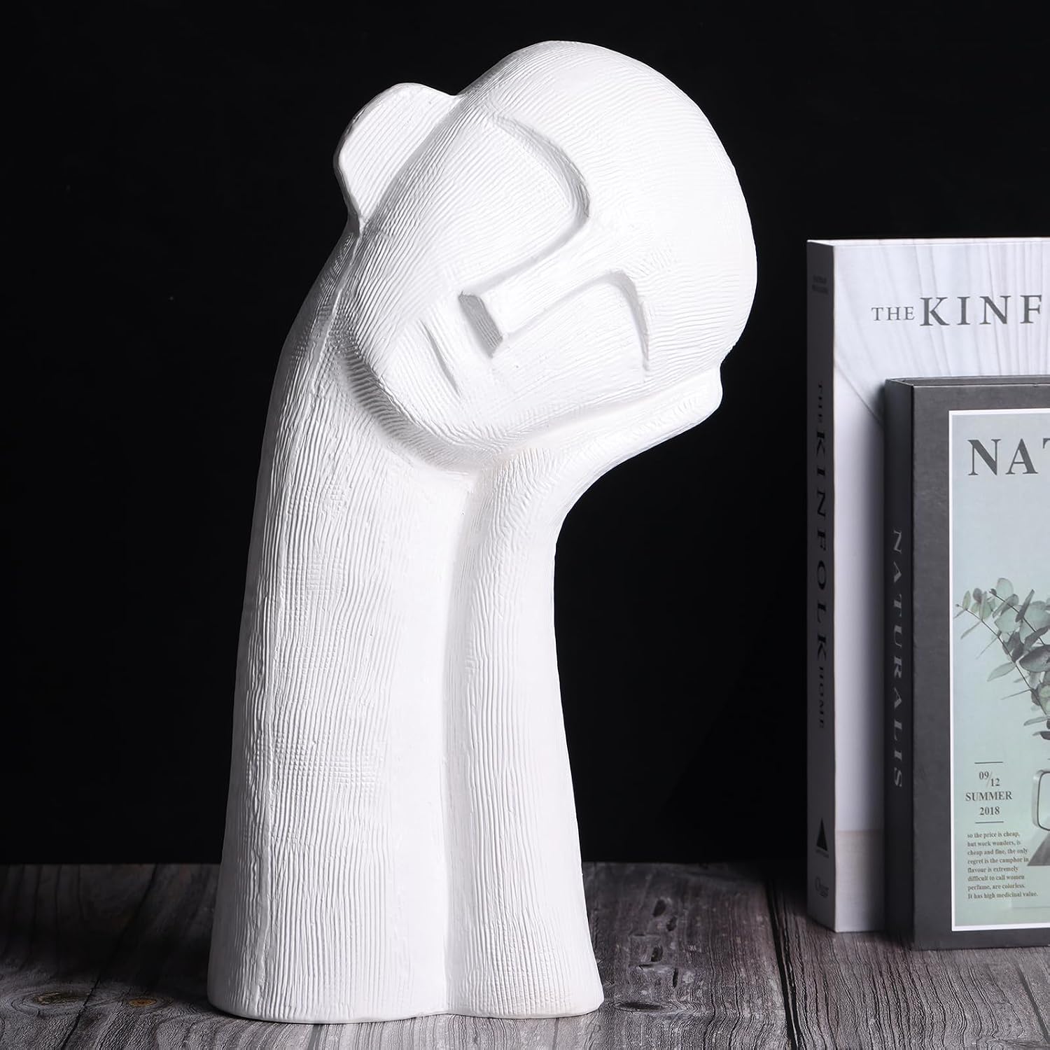 Head Sculpture Ceramic Thinker Statue / White / 14 Inch