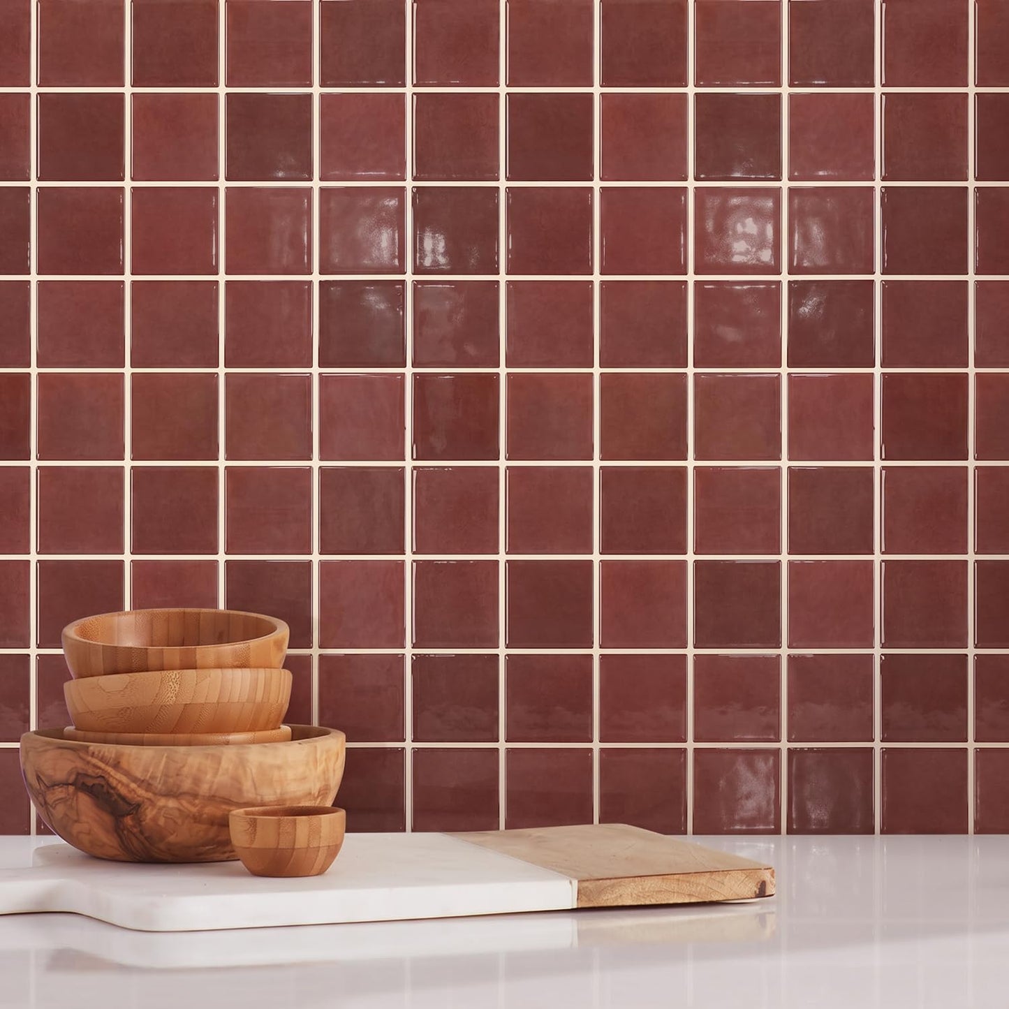 Thicker Dark Peel and Stick Backsplash Tiles- of "-3D Adhesive / ST-SM-A / Red / 12 x 12 / Set of 10