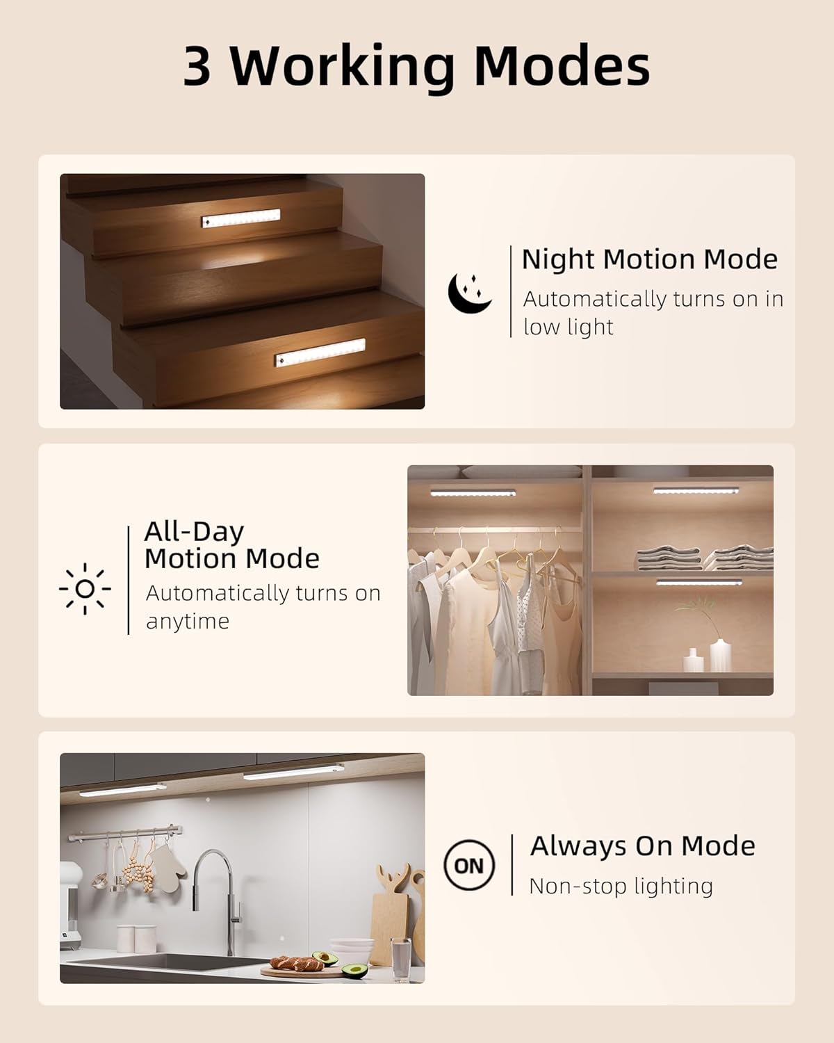EZVALO 13inch Under Cabinet Lighting, 3200mAh Rechargeable Wireless Motion Sensor Lights, 96 LEDs, 3 Color Temps
