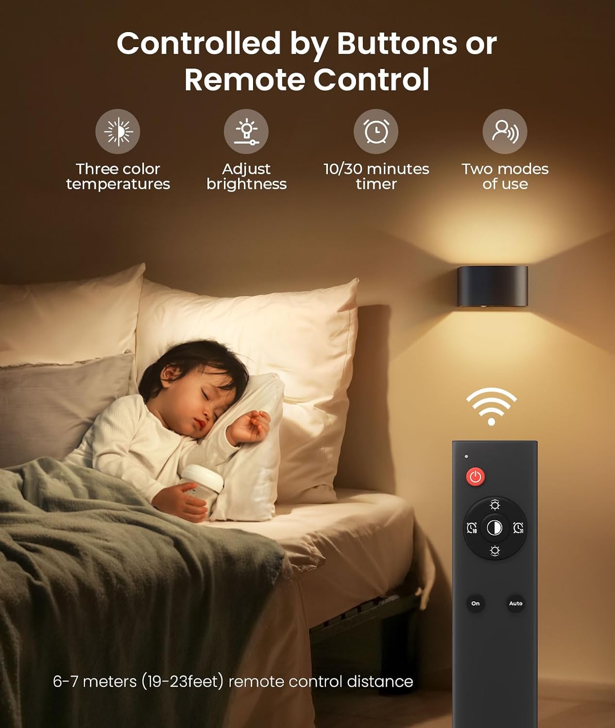 FULEN Motion Sensor Wall Lights with Remote Control 3 Colors Wireless Wall Lamp LED Indoor Up Down Wall Sconces 5000mAh