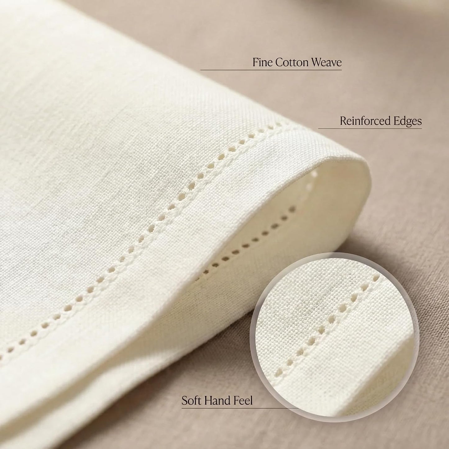 Urban Villa Cloth Napkins Ivory Hemstitch Dinner Napkins Set of 12 (20X20) 100% Cotton Absorbent Washable Durable
