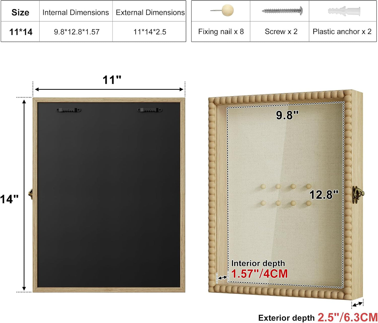 SZQINJI Shadow Box Frame 11x14 Deep Diamond Shape Display Cases, Natural | Wood Memory Box, Front-Opening Glass Door