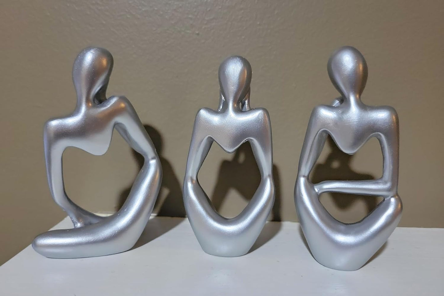 Thinker Abstract Sculpture Resin Statues Collectible Figurines / Silver / Set of 3