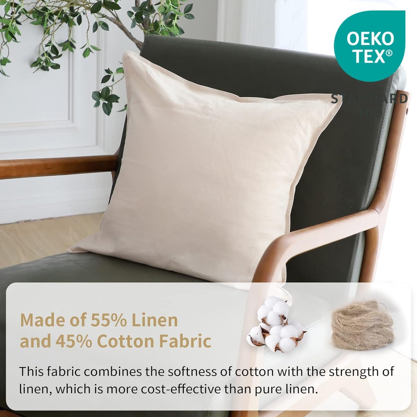 Linen Euro Shams Basic Style Solid Color Flax Cotton Blend Decor / 24 x 24 / Linen/beige / Set of 2