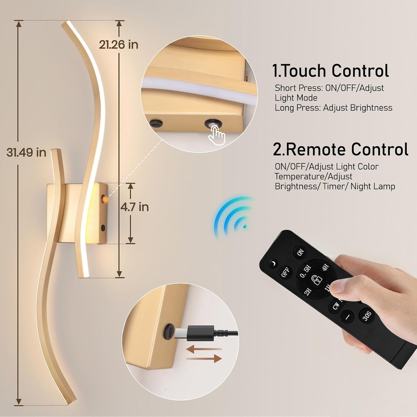 CANEOE Battery Operated Wall Sconces with Remote Control, Rechargeable Dimmable Touch Wall Sconces Set of Two