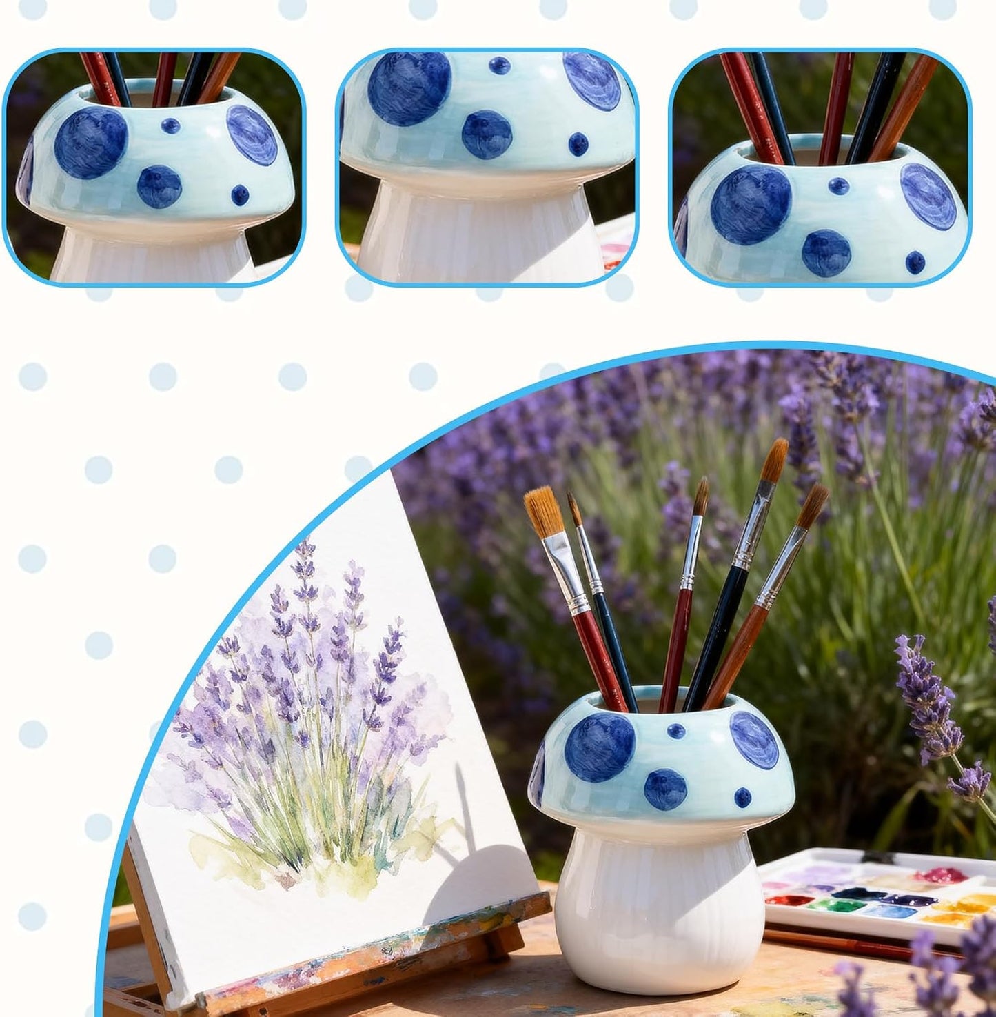 Mushroom Shaped Ceramic Pen Holder / BLUE