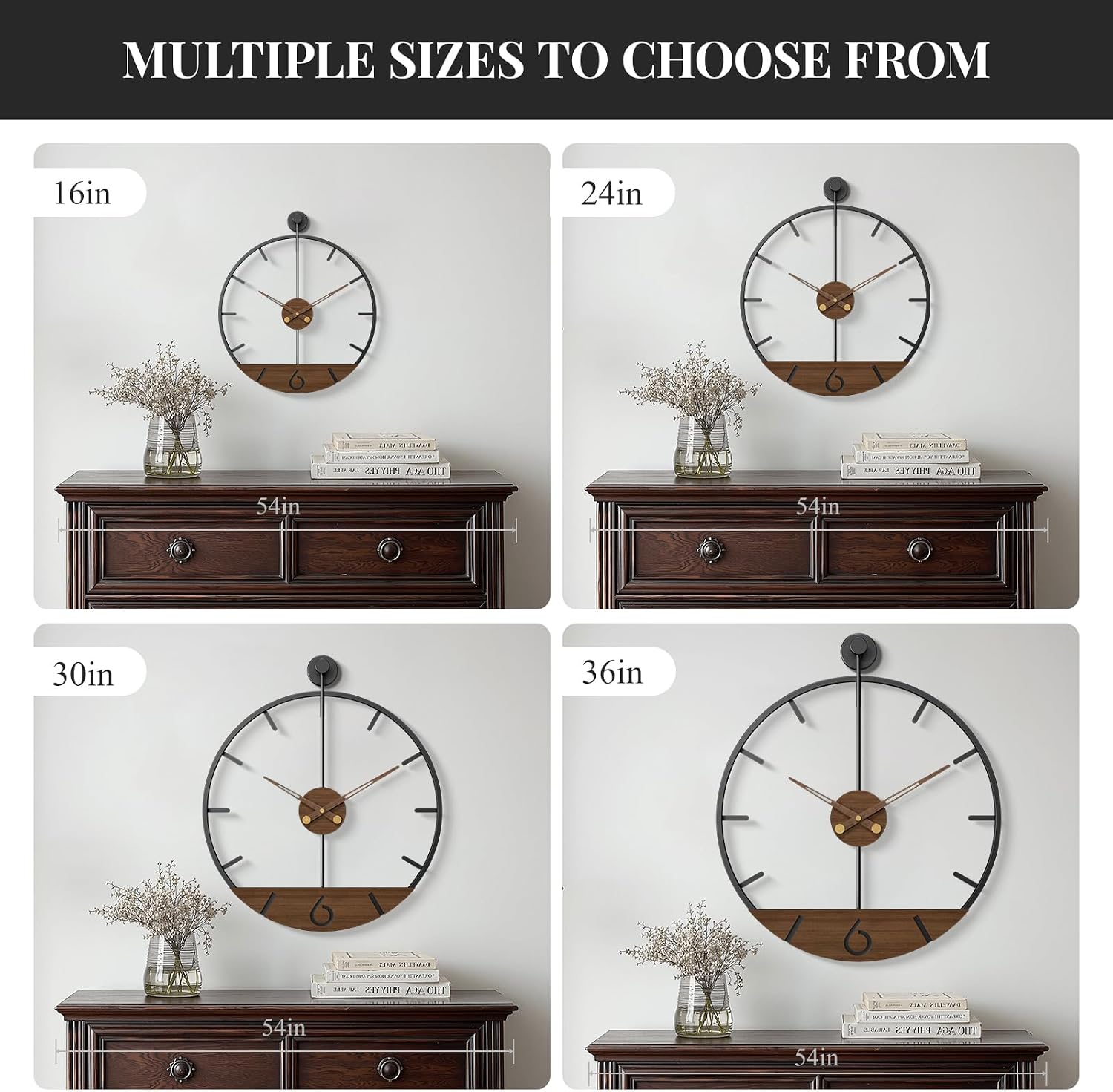 Cuspin 36 Inch Large Wall Clock Modern Walnut Clocks for Living Room Decor | Battery operated, silent non ticking