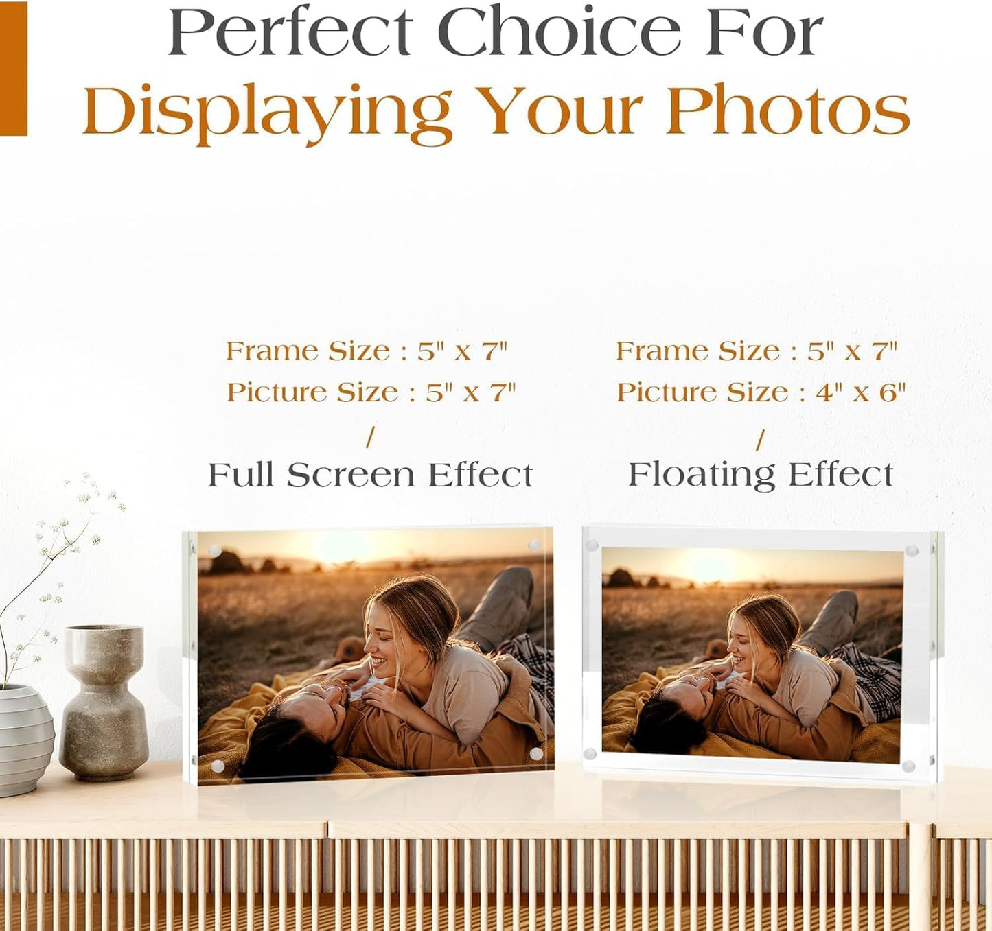 5x7 Acrylic Frame 5 Pack,24MM Thicker Frameless Clear Picture Frames | Freestanding Double Sided Magnetic Picture