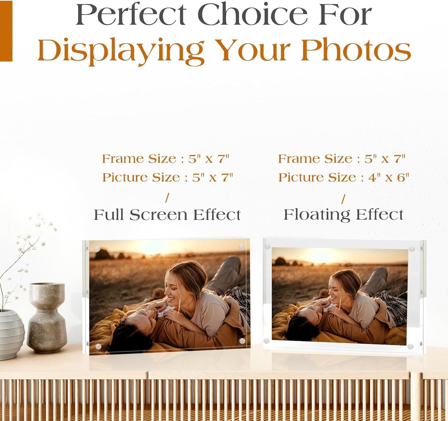 5x7 Acrylic Frame 5 Pack,24MM Thicker Frameless Clear Picture Frames | Freestanding Double Sided Magnetic Picture