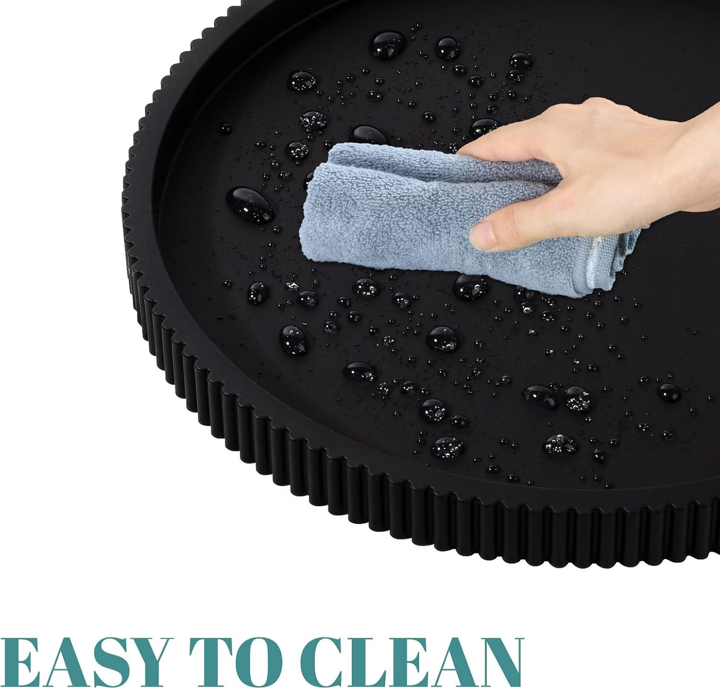 Silicone Bathroom Tray Round Kitchen Counter Organizer Decorative Vanity / Black / Set of 10