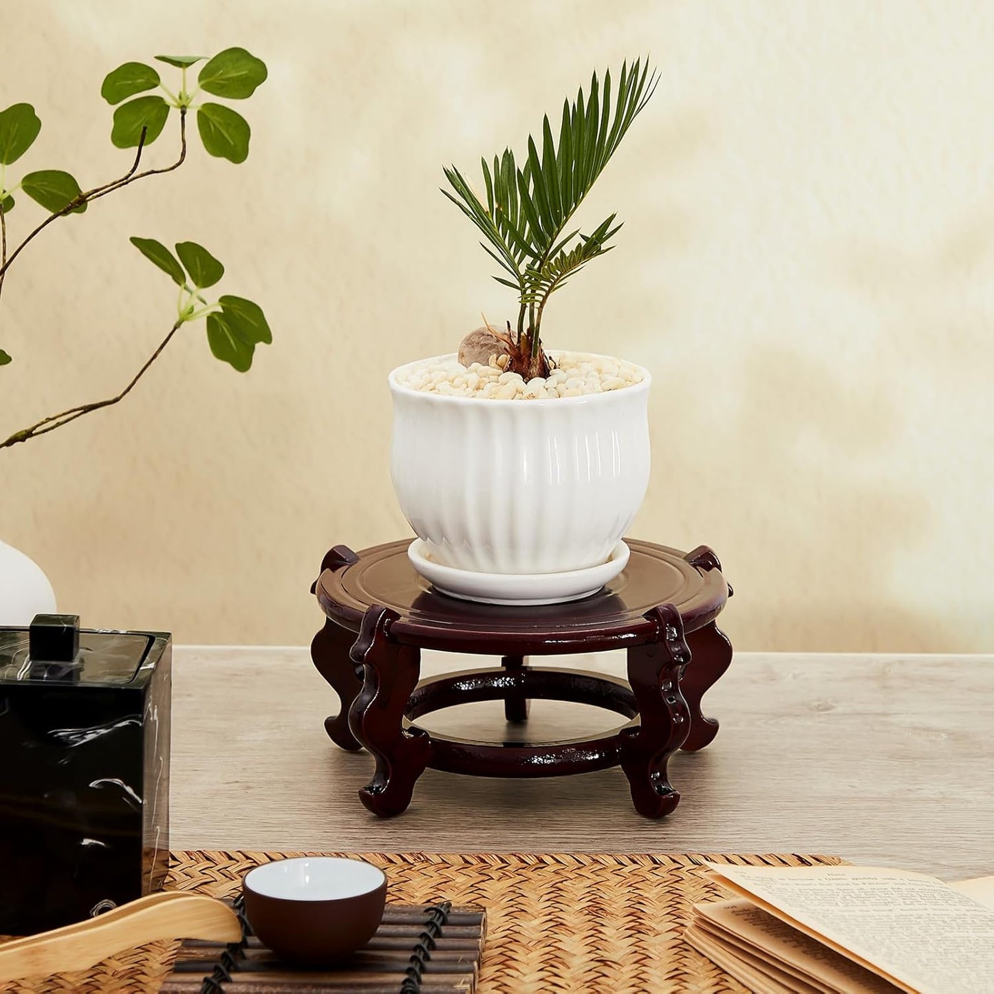 4 to in Wooden Plant Stands Indoor Chinese Oriental Plant Stand / 6 Inch / 12 Inch / Set of 2