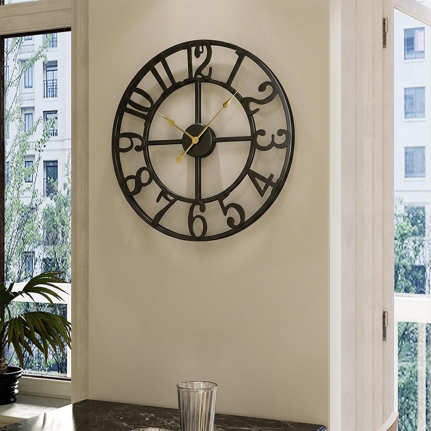 Cuspin Black Wall Clock 16 Inch Modern Clocks for Living Room Decor | Arabic Numerals, Battery operated, Silent non