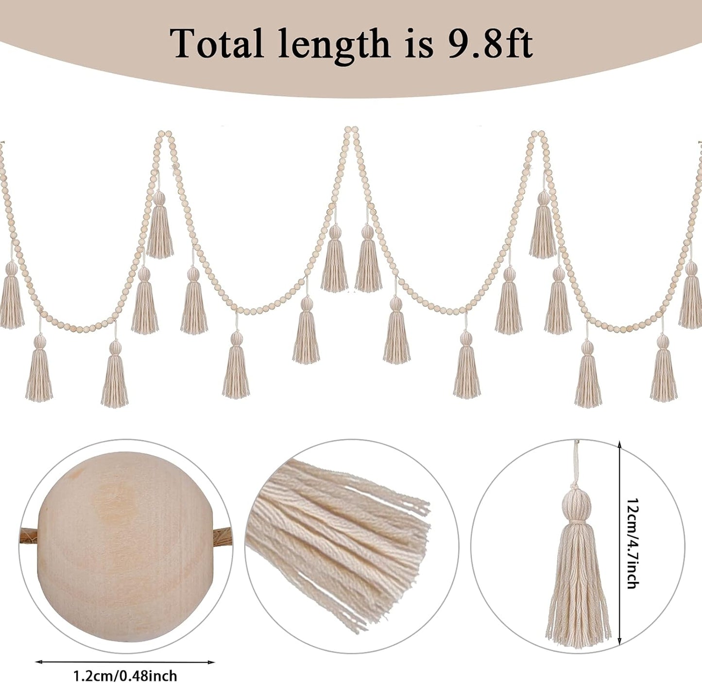 Tassel Garland Boho Classroom Decor Macrame Wooden Bead Garlands Wood Beads Banner / Classic Color