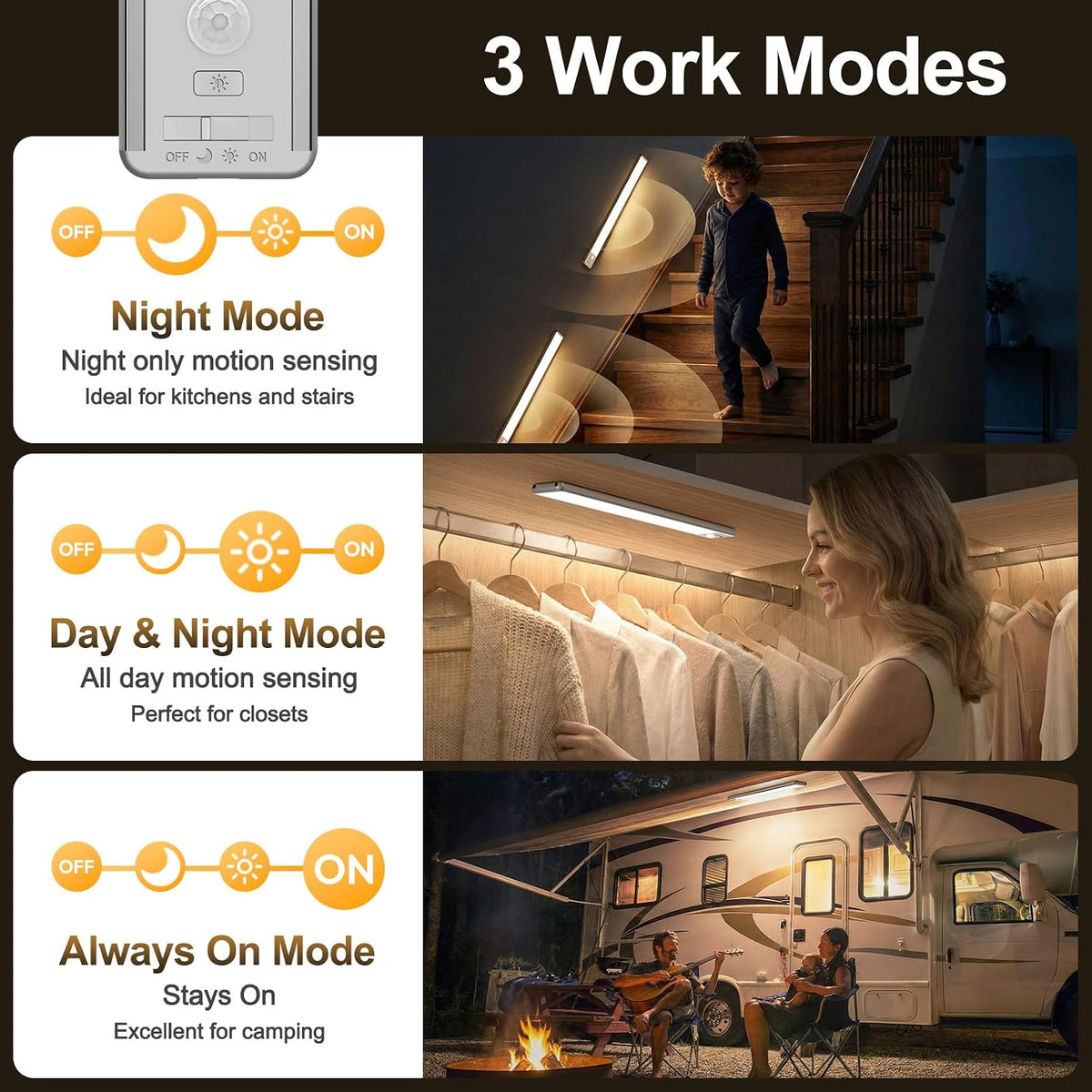 BLS 14.8inch Under Cabinet Lighting, LED Closet Lights, Motion Sensor Light Indoor, Battery Operated USB C