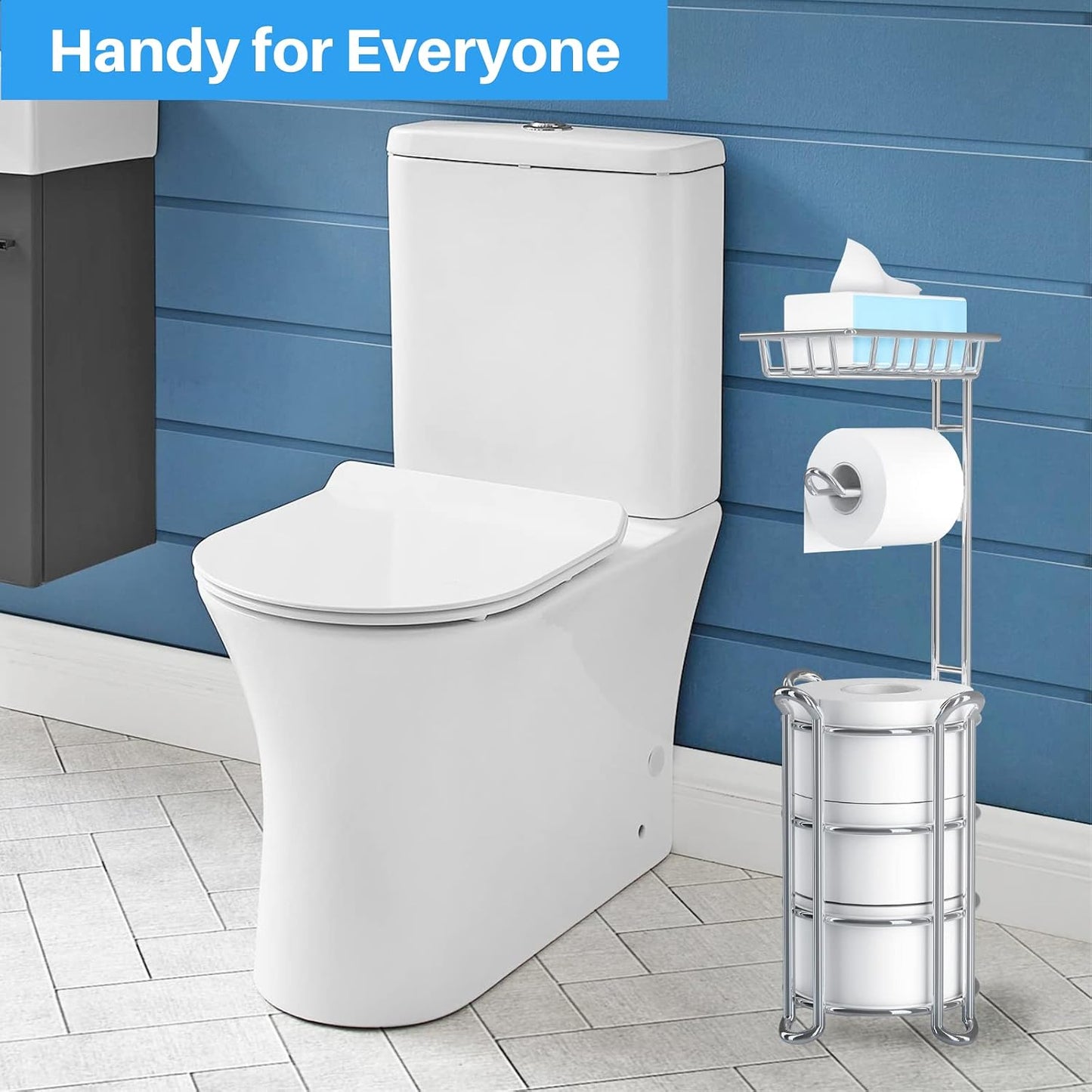 Toilet Paper Holder Stand with Shelf for Phone, Bathroom Free Standing Tissue Roll Storage Rack with Dispenser for 4