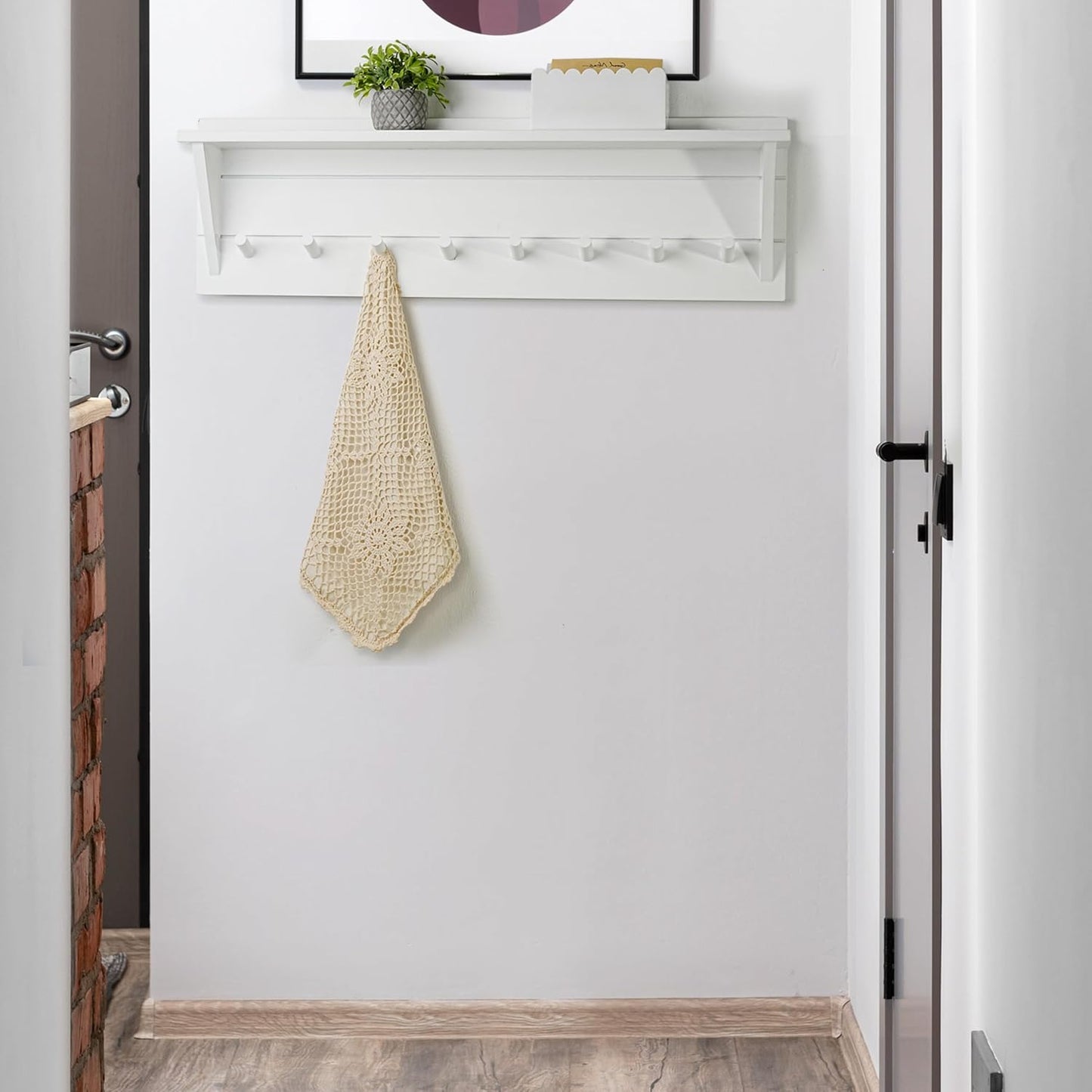 WEBI Coat Rack Wall Mount with Shelf,8 Peg Hooks,34" Long Entryway Wall Shelf with Hooks Underneath for Hanging