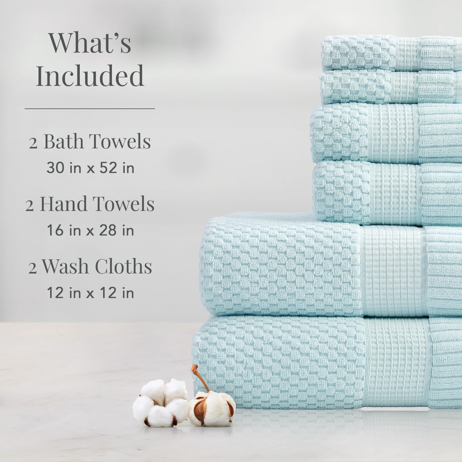 NY Loft 100% Cotton 6-Piece Bath Towel Set | Seafoam | Oeko-TEX | Quick-Dry | 30" x 52" Bath Towels | 16" x 28" Hand