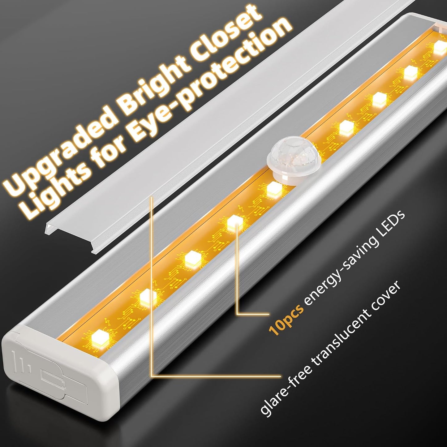 Hopedone Under Cabinet Lights, 10LED Battery Motion Sensor Light Indoor Magnetic Stick-Anywhere Closet Lights for Stair