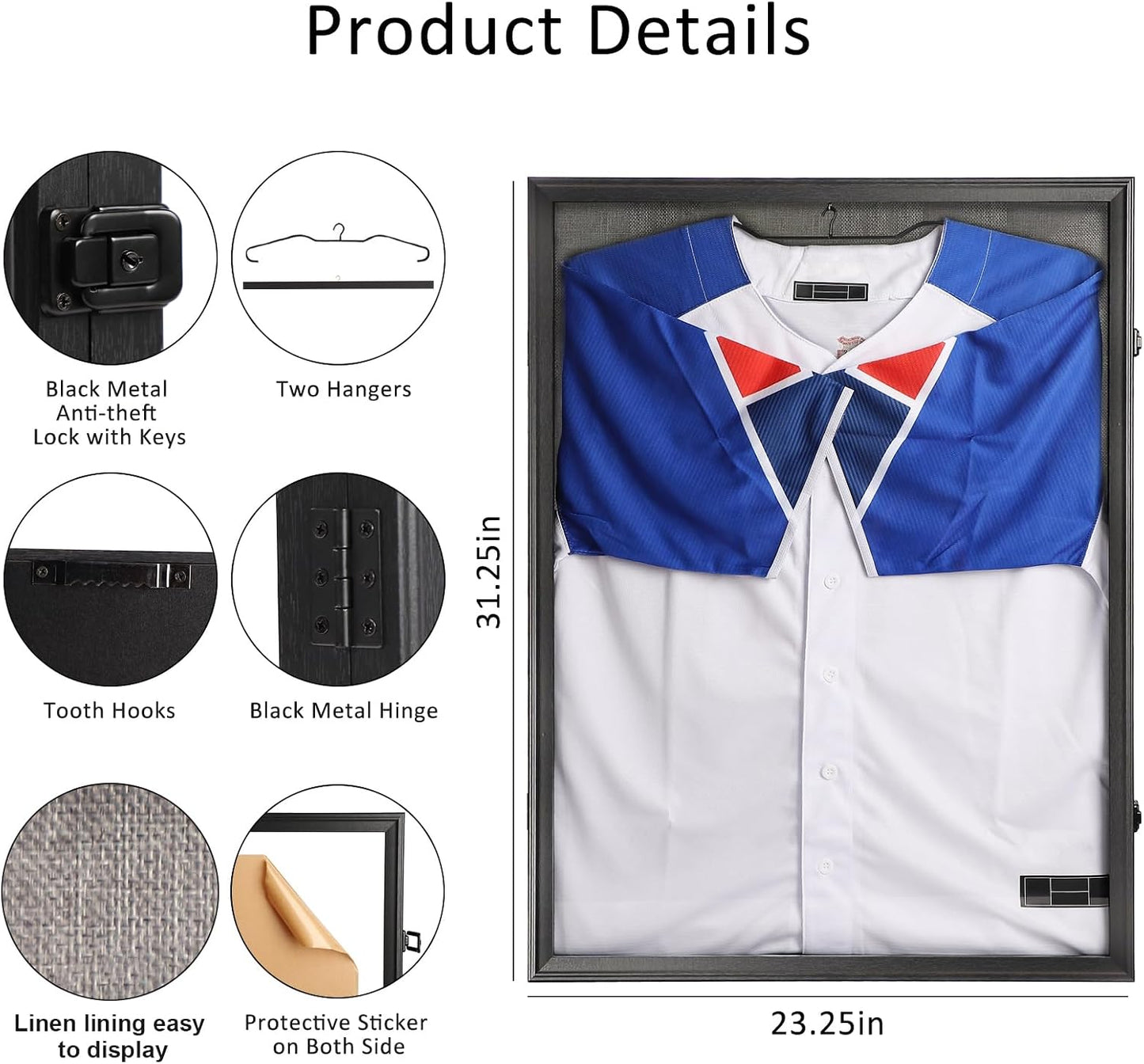 IHEIPYE Jersey Frame Display Case Black Lock,Large Shadow Box Lockable with UV Protection Acrylic Linen Lining and