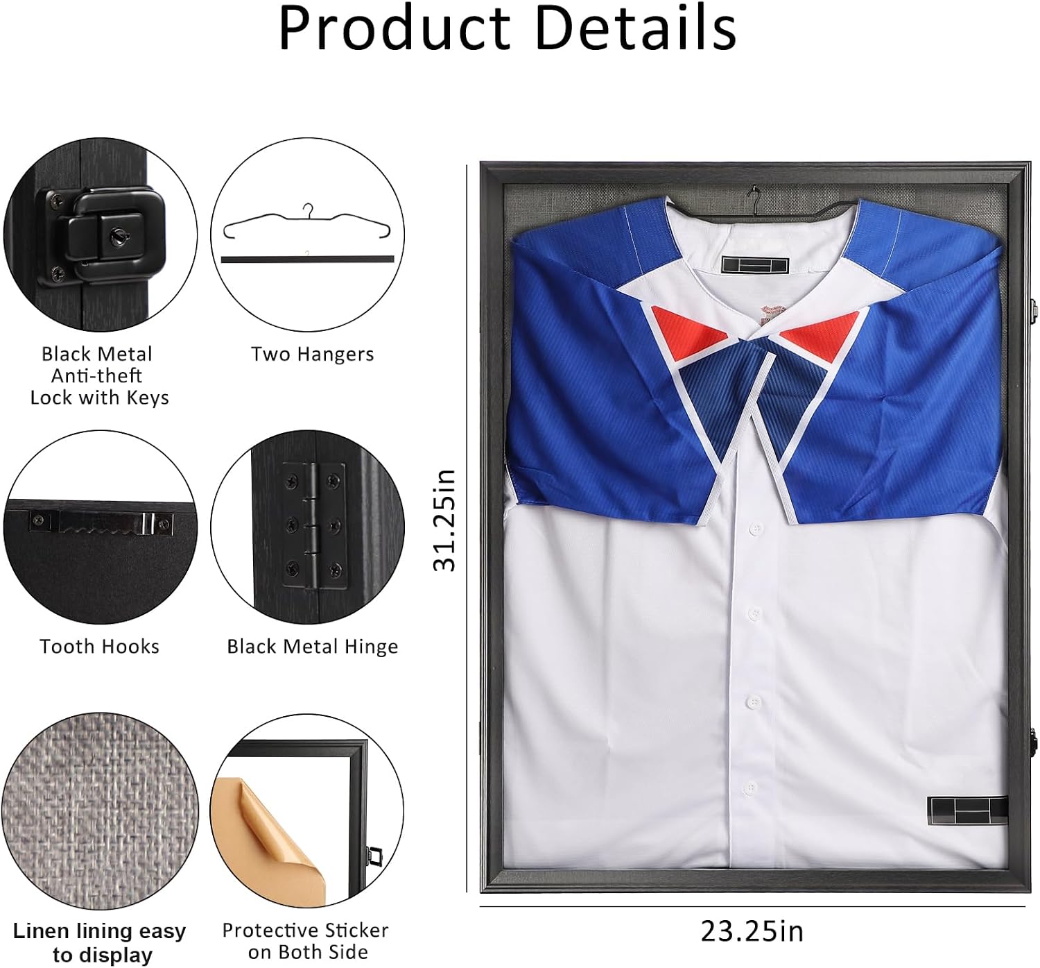 IHEIPYE Jersey Frame Display Case Black Lock,Large Shadow Box Lockable with UV Protection Acrylic Linen Lining and