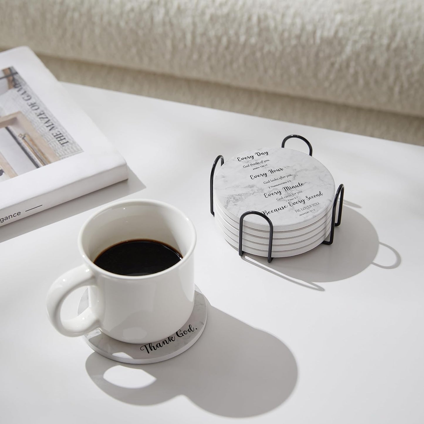Holder Ceramic Drink Coaster / White / Set of 6