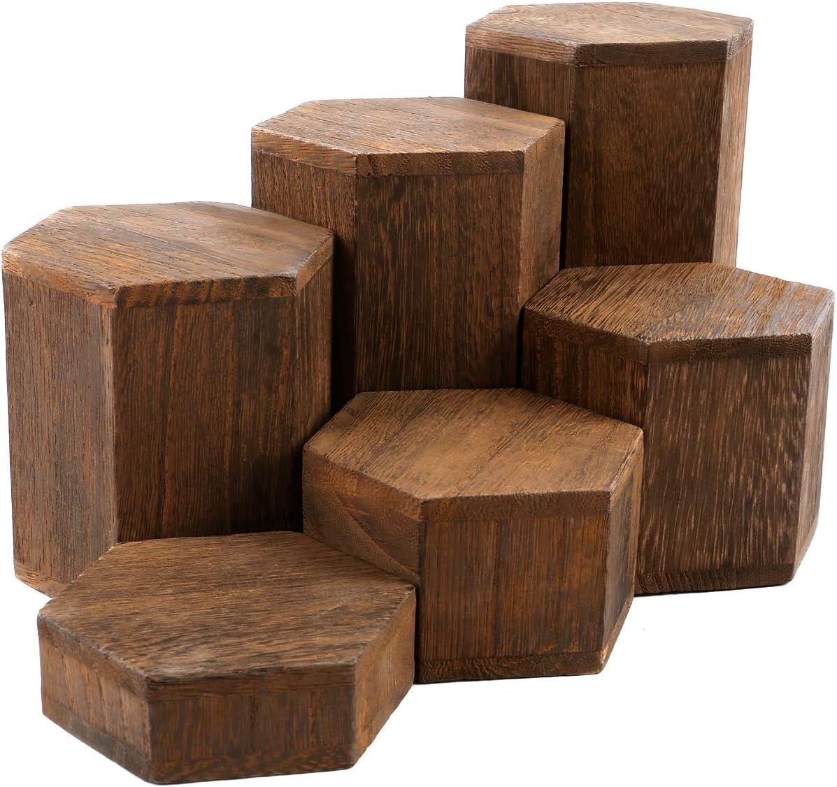 Wooden Hexagon Risers for Display Jewelry and Accessories Display Stand / Brown / Set of 6