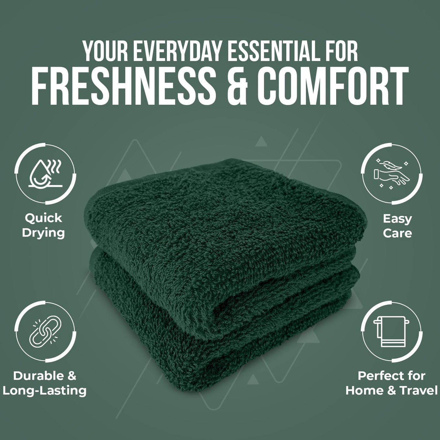 DAN RIVER 24 Pack Cotton Wash Cloths Set for Showering [12x12] Huntergreen | Lighter Weight, Quick to Dry, Super Soft &