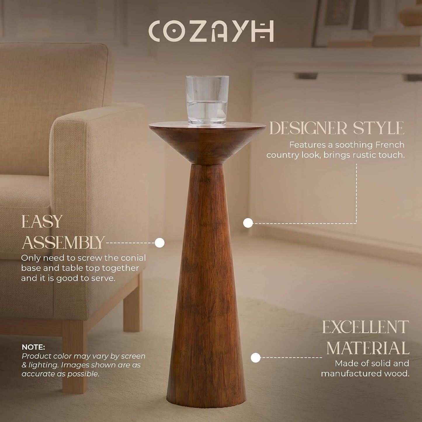 Solid Pine Wood Pedestal Accent Drink Stand / Walnut