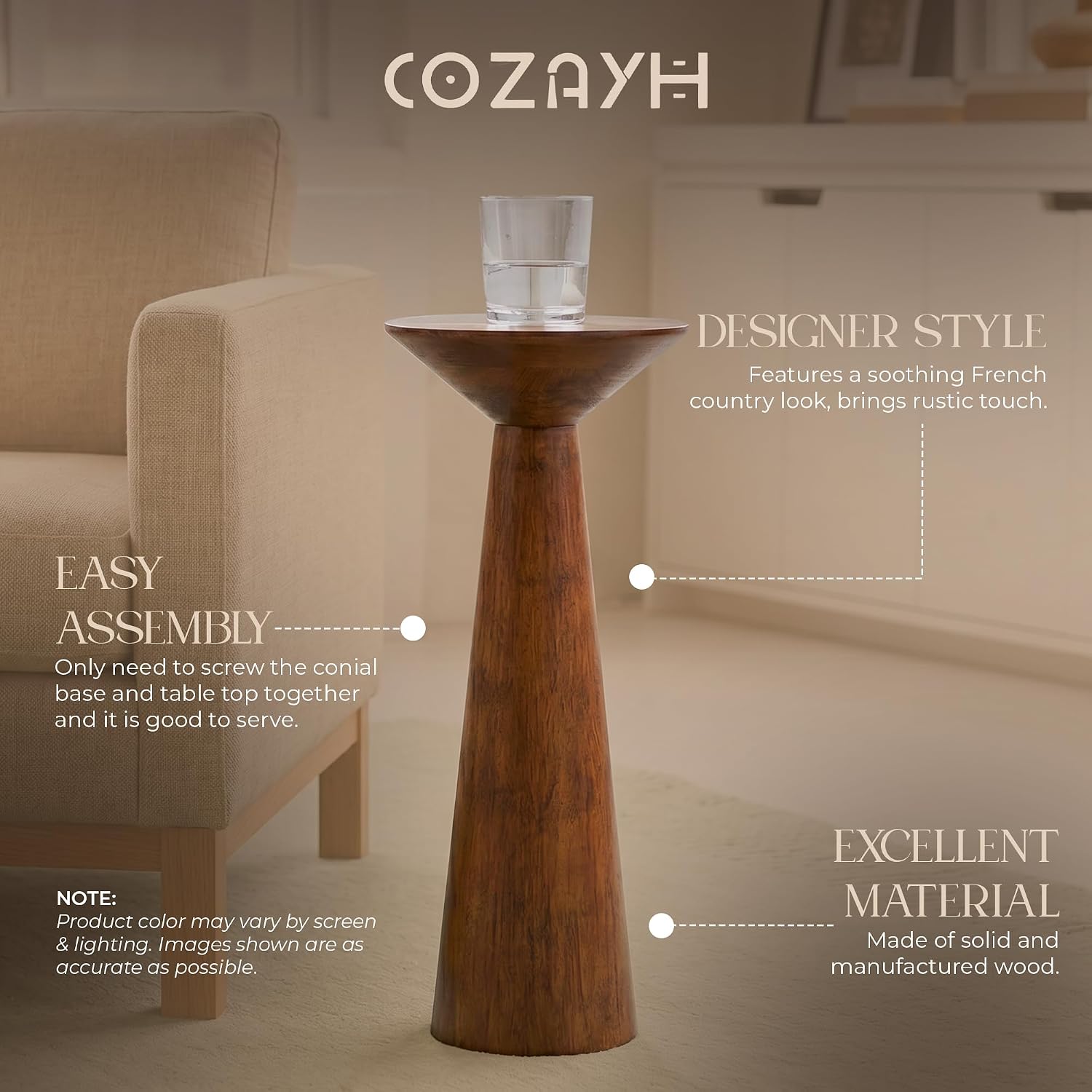 Solid Pine Wood Pedestal Accent Drink Stand / Walnut
