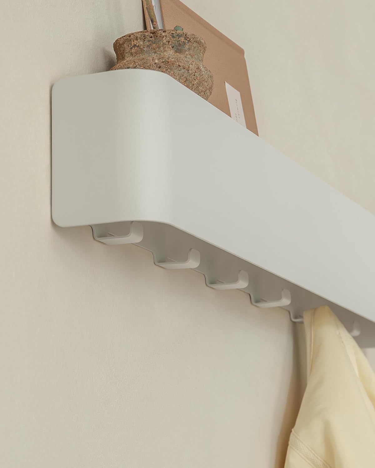Kazai. Coat Rack Wall Mount with Shelf 'Tone' | Modern Design Coat Hanger with Hidden Hooks and Storage | Hat Rack with