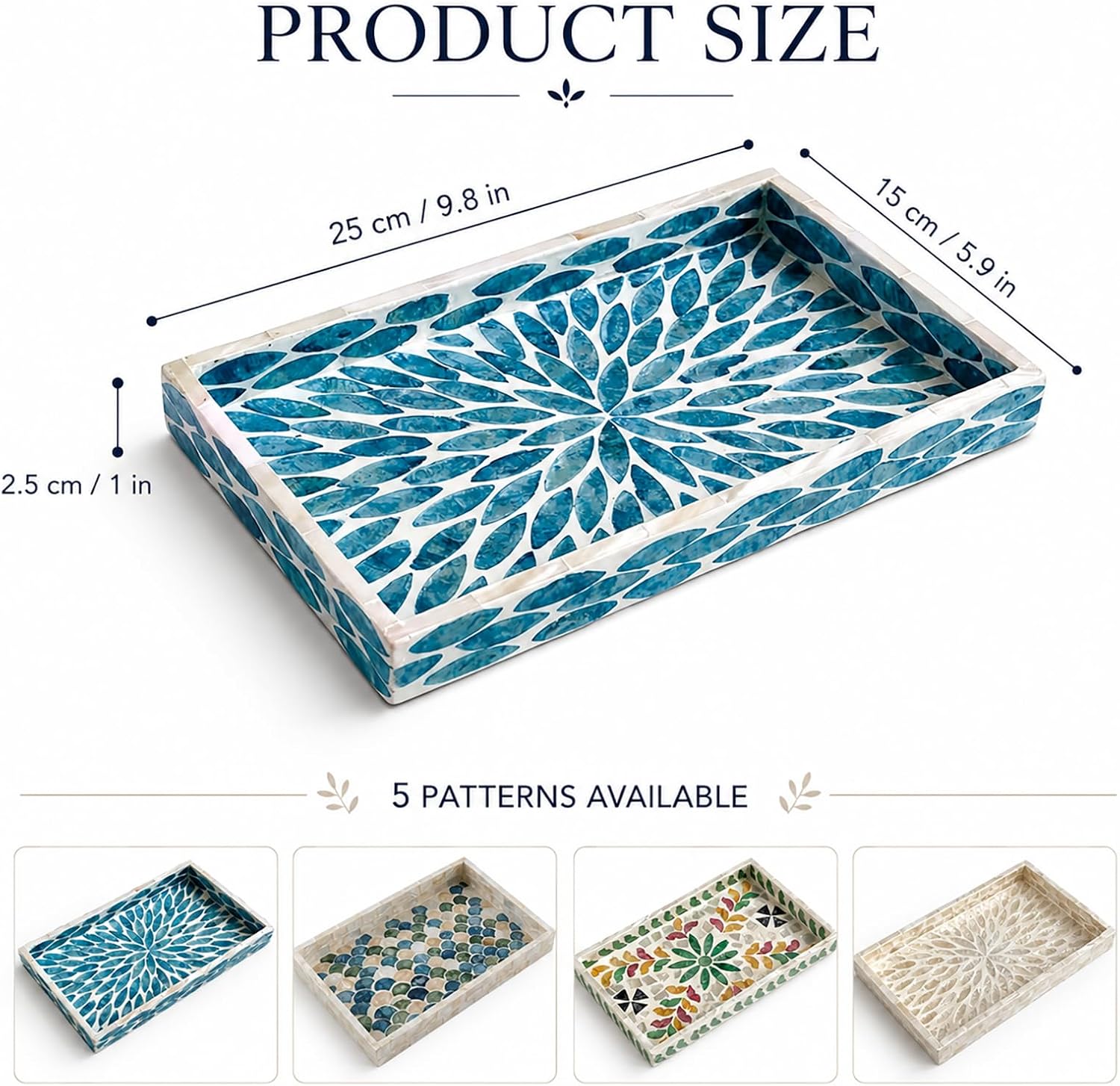 Mother of Pearl Inlay Wooden Tray / Colorful Leaves