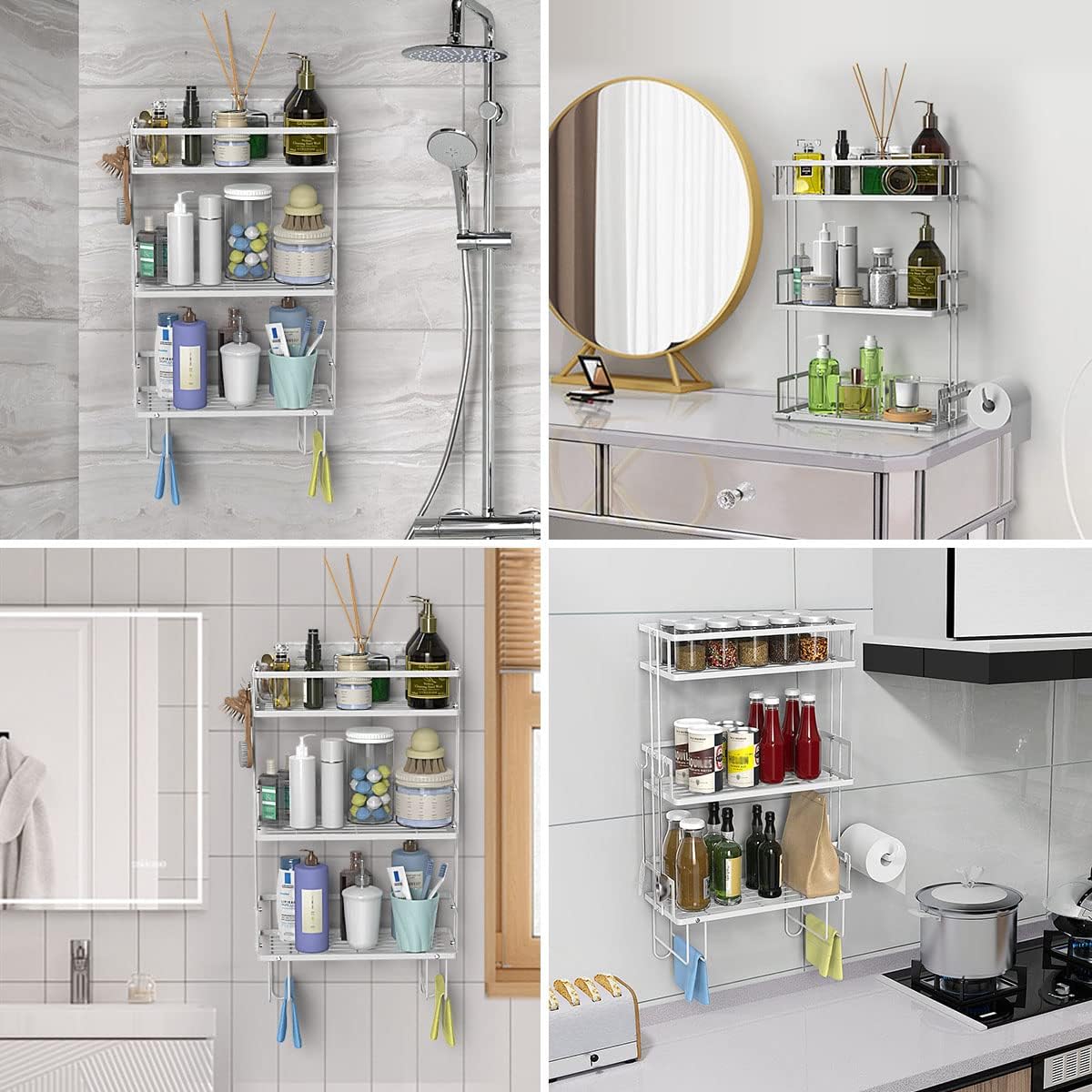 FLOLXNB Over The Toilet Storage,3-Tier Bathroom Organizer Shelves with Paper Holder, Multifunctional Toilet Rack,No