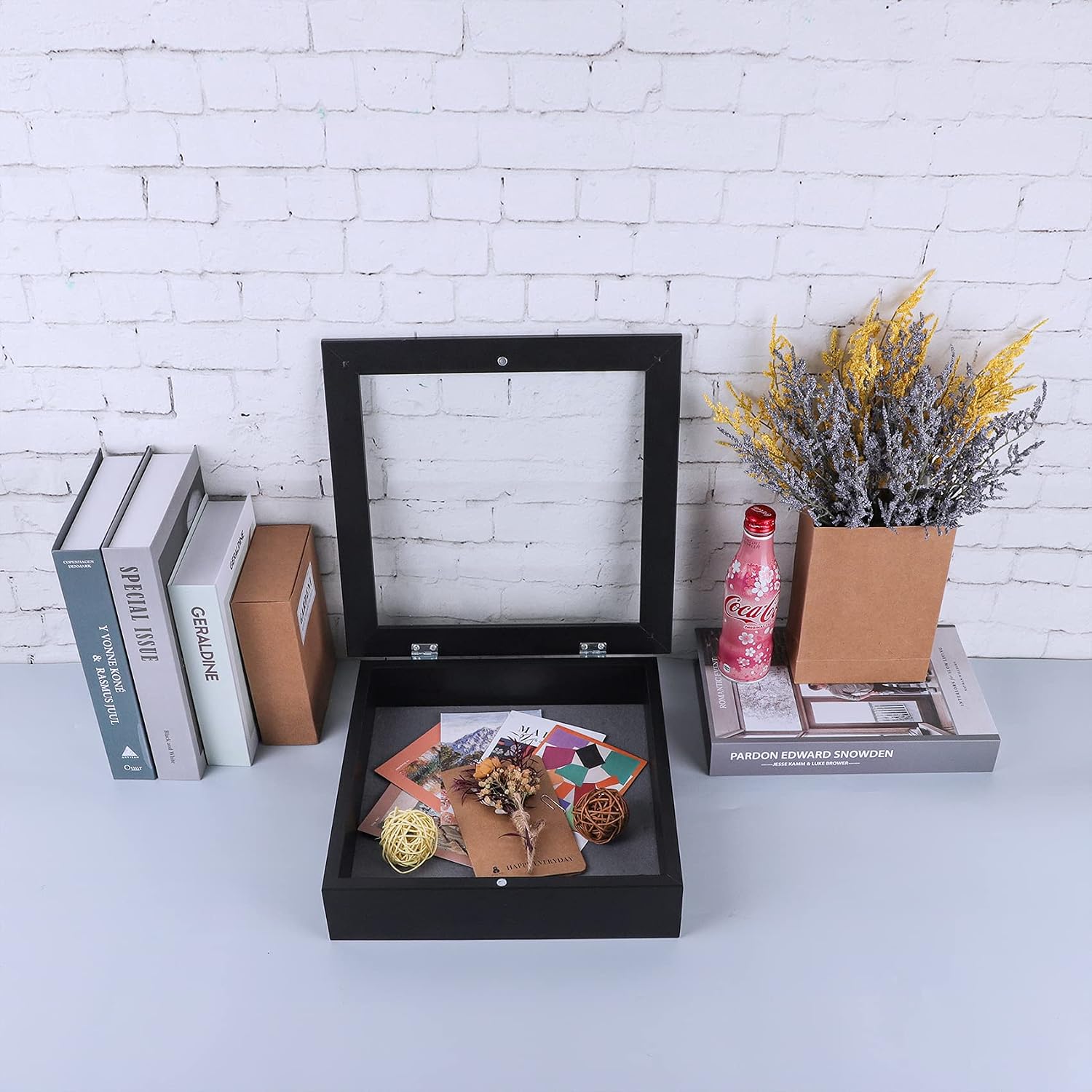 Golden State Art 4 Pack 11x11 Black Shadow Box Frame 2-inch Depth | 6 Pins Included*4, Letter Stickers, 3D Picture