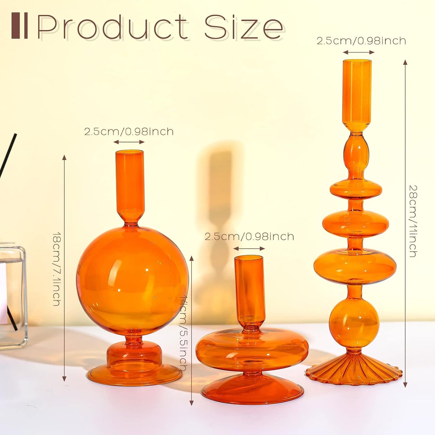 Rtteri 3 Pcs Glass Candle Holder Groovy Wavy Taper Candle Stick,Brown | Taper Candles Holder, Wavy Glass Holder Stable