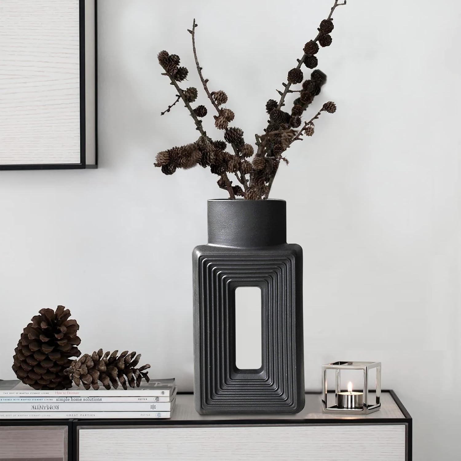 Black Ceramic Vase / Square Black / Set of 2