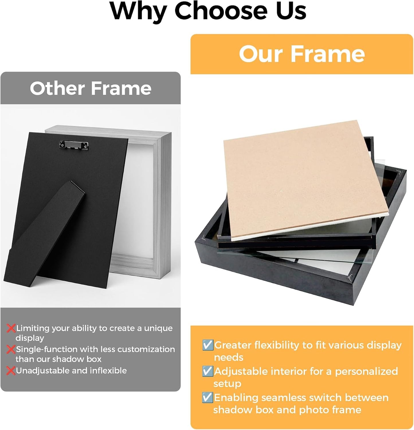 5x7 Shadow Box Picture Frame, 4-Pack Linen Back, Keepsake, Black | Wooden Display Cases, 2 Ways to Display, Crystal