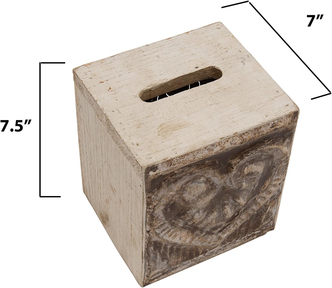 Wood & Metal Bless You Tissue Box Cover / White