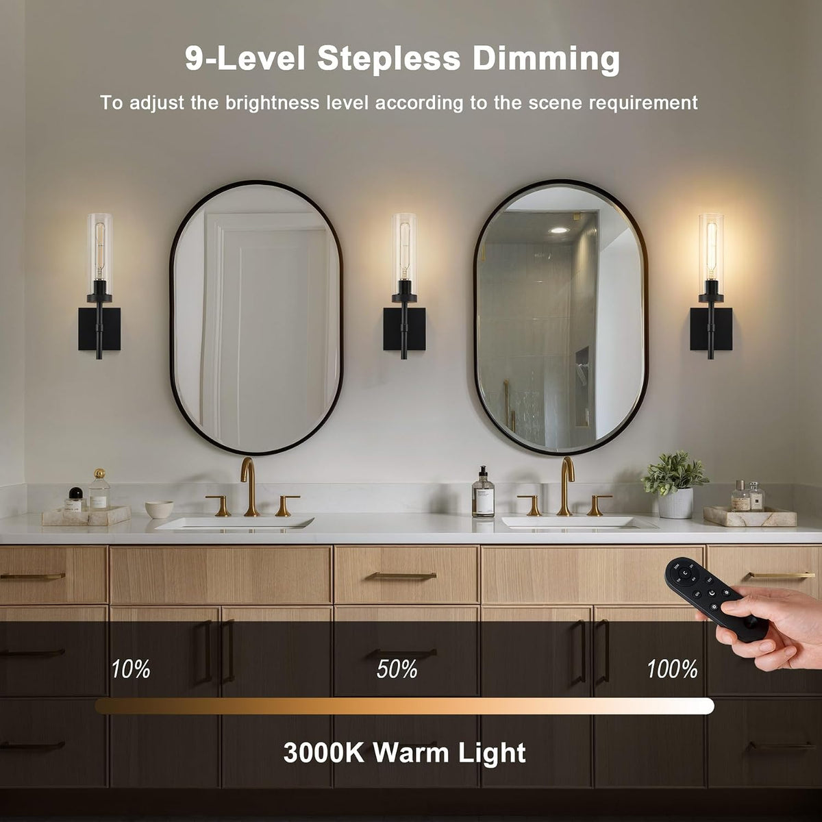 Black Wireless Wall Sconces with Remote Control, Battery Operated Wall Sconce Set of 2, Rechargeable Dimmable Wall