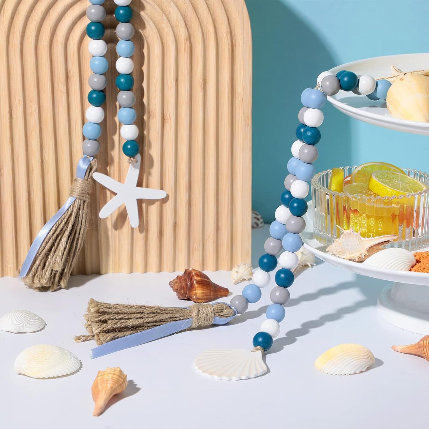 Farmhouse Seashell Bead Garland / White / Set of 2