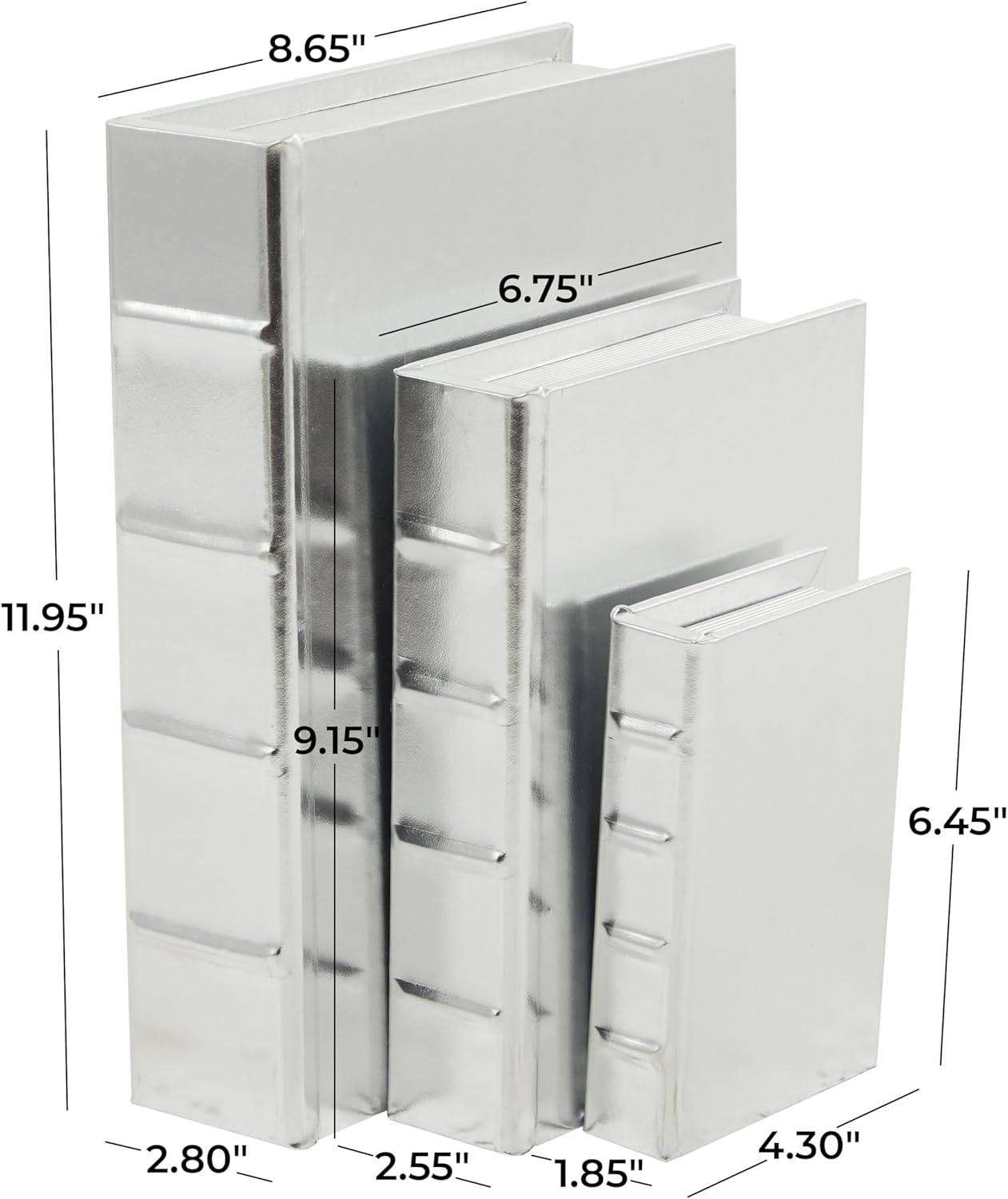 CosmoLiving by Cosmopolitan Faux Leather Decorative Box Faux Storage Book / 12", 9", 6"H / Silver
